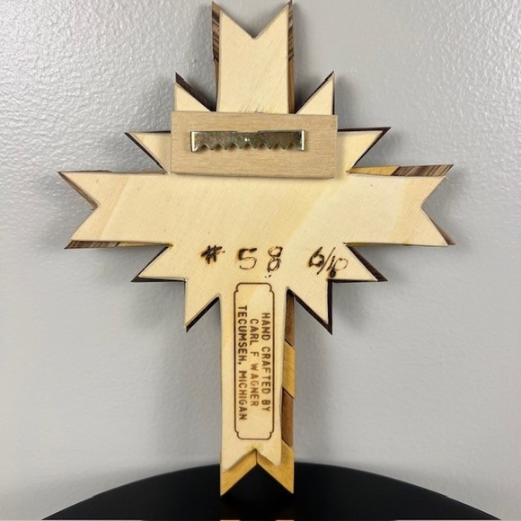 MCM Handmade Wooden Cross Wall Art Geometric Chevron Style Rustic Home Decor - Picture 4 of 7